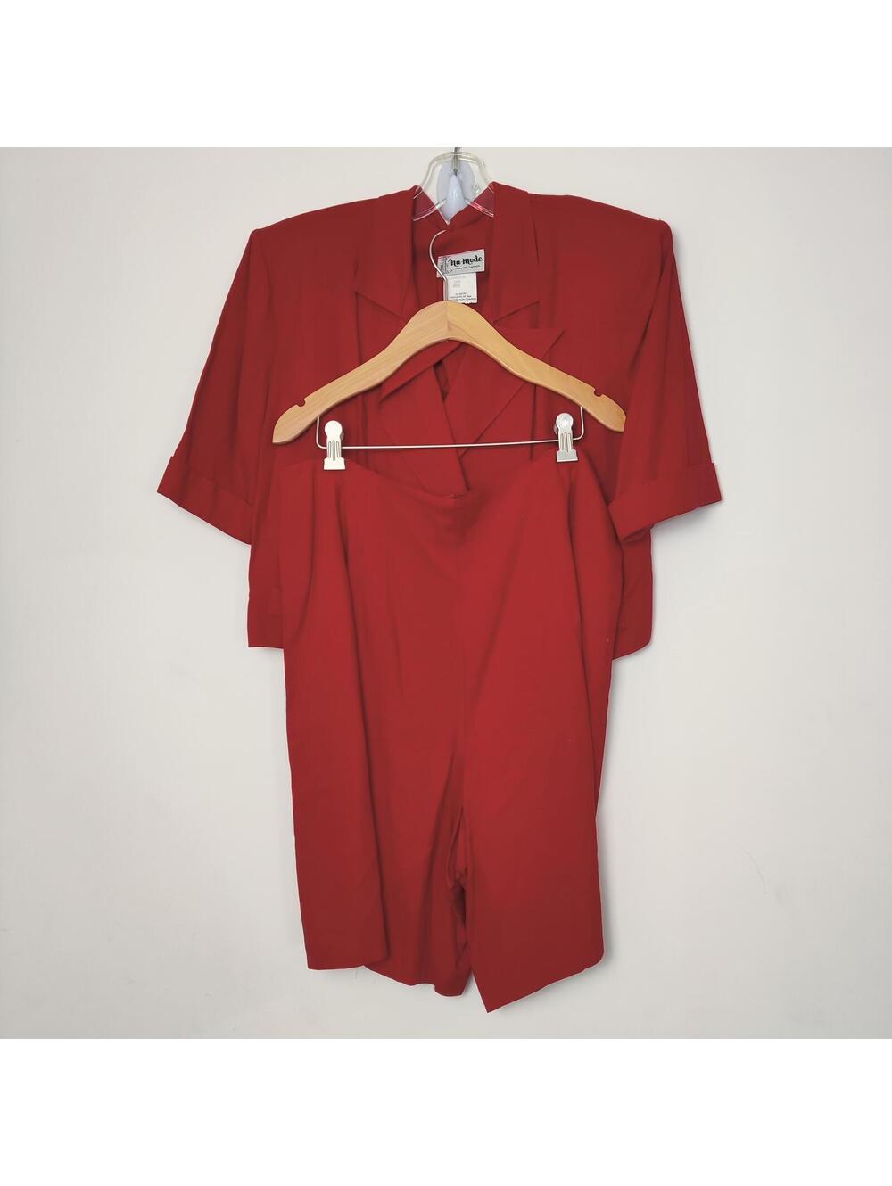 Nu-Mode Toronto Canada Vintage Red 2-Piece Skirt Suit Set Size L XL